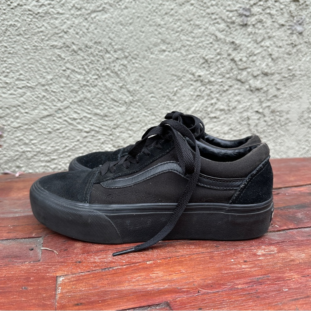 Vans Old Skool Platform, Black Leather/Canvas Size 7